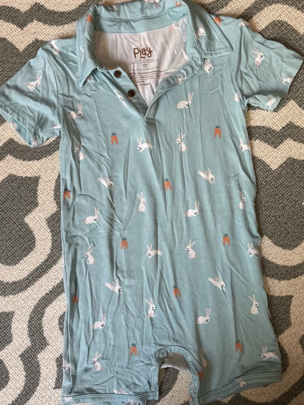 Play by Little Sleepies Aqua Bunny Polo Romper
